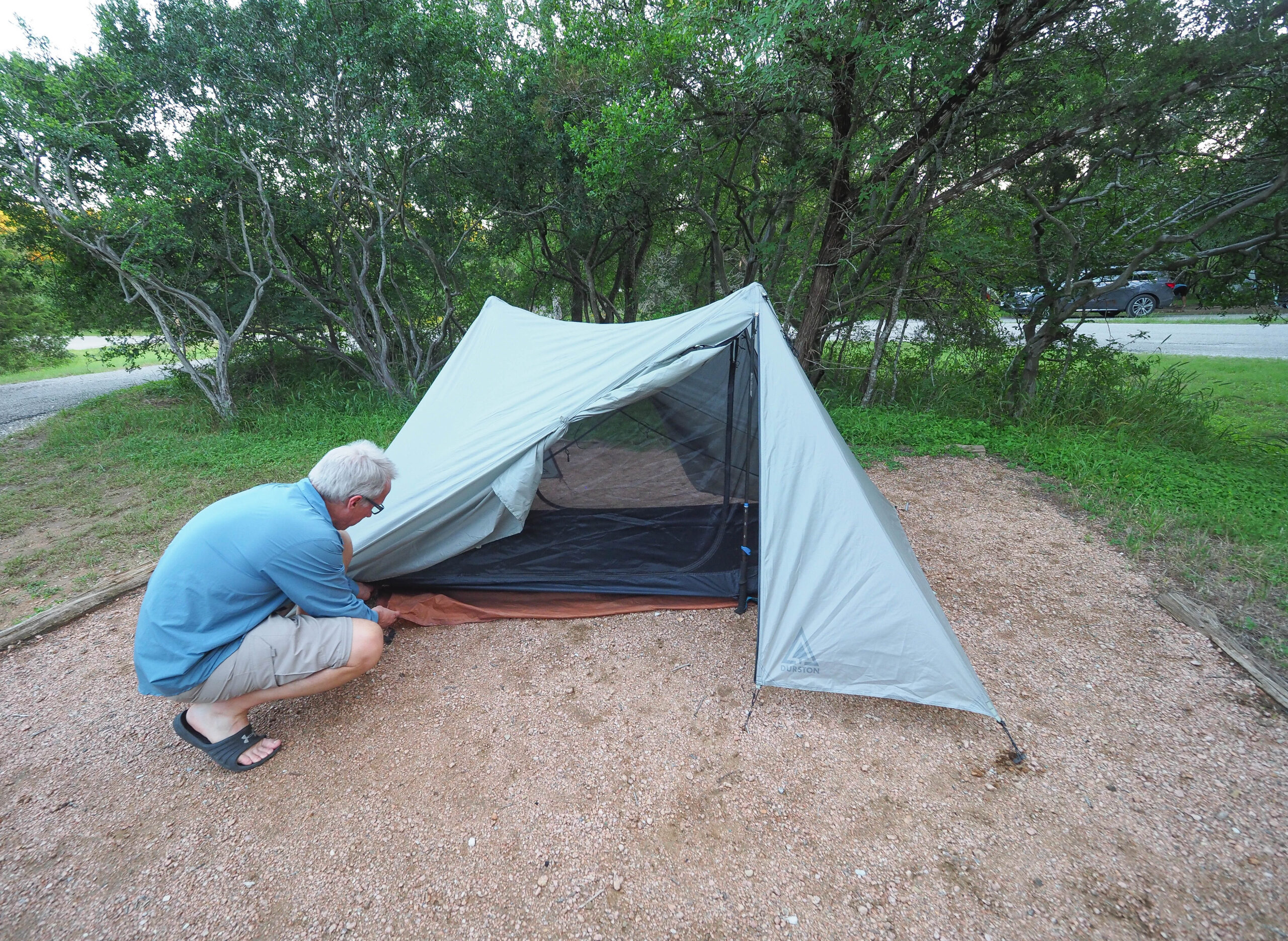 Chris LeBlanc tests tent